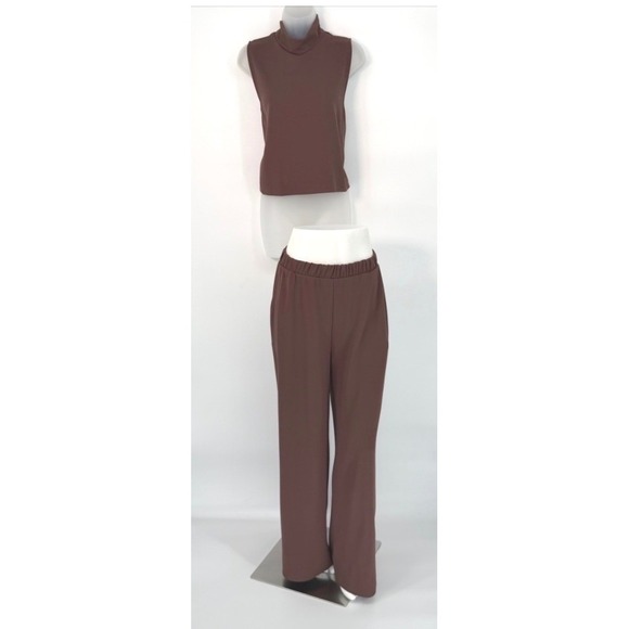 Zara Brown Wide Leg High Waisted Elastic Waist Trousers Pants L Fairycore 102-06 - Picture 13 of 13